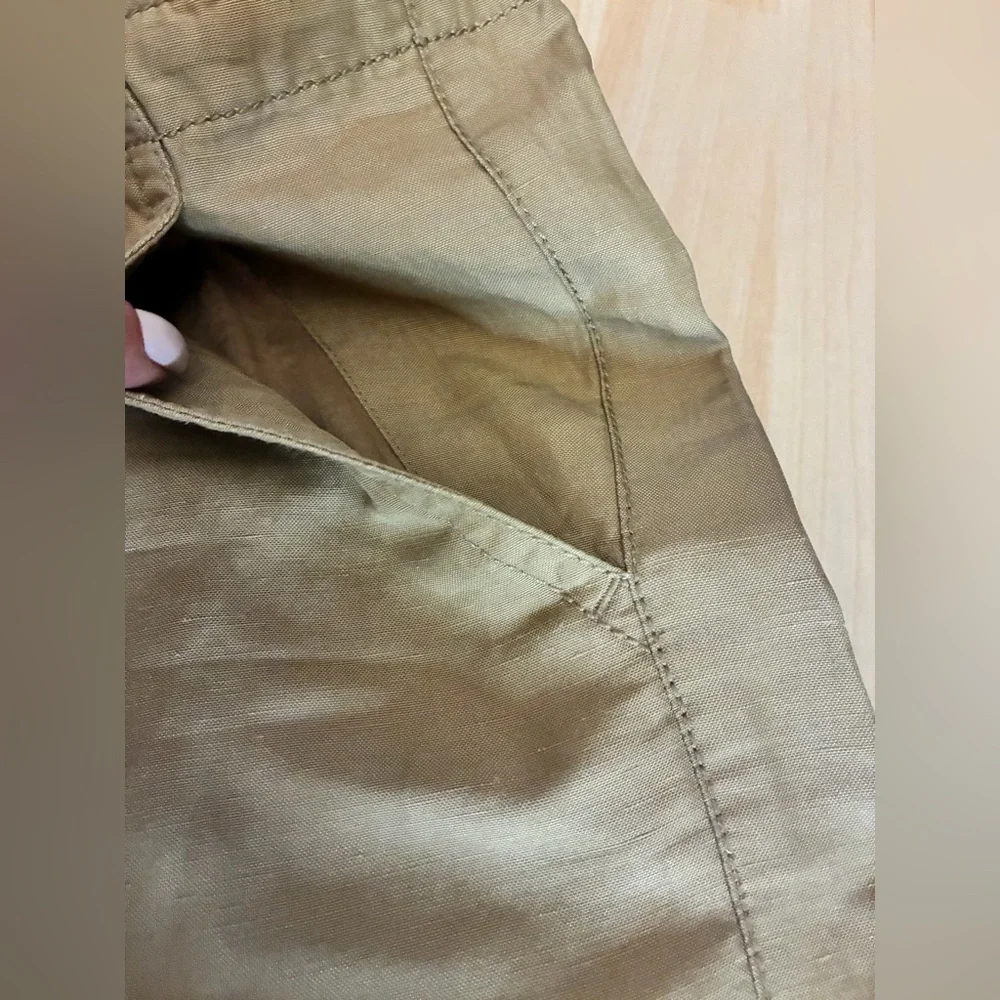 pure DKNY Silk Linen Blend Wide Leg Cropped Drawstring Pants - Khaki Tan Size L